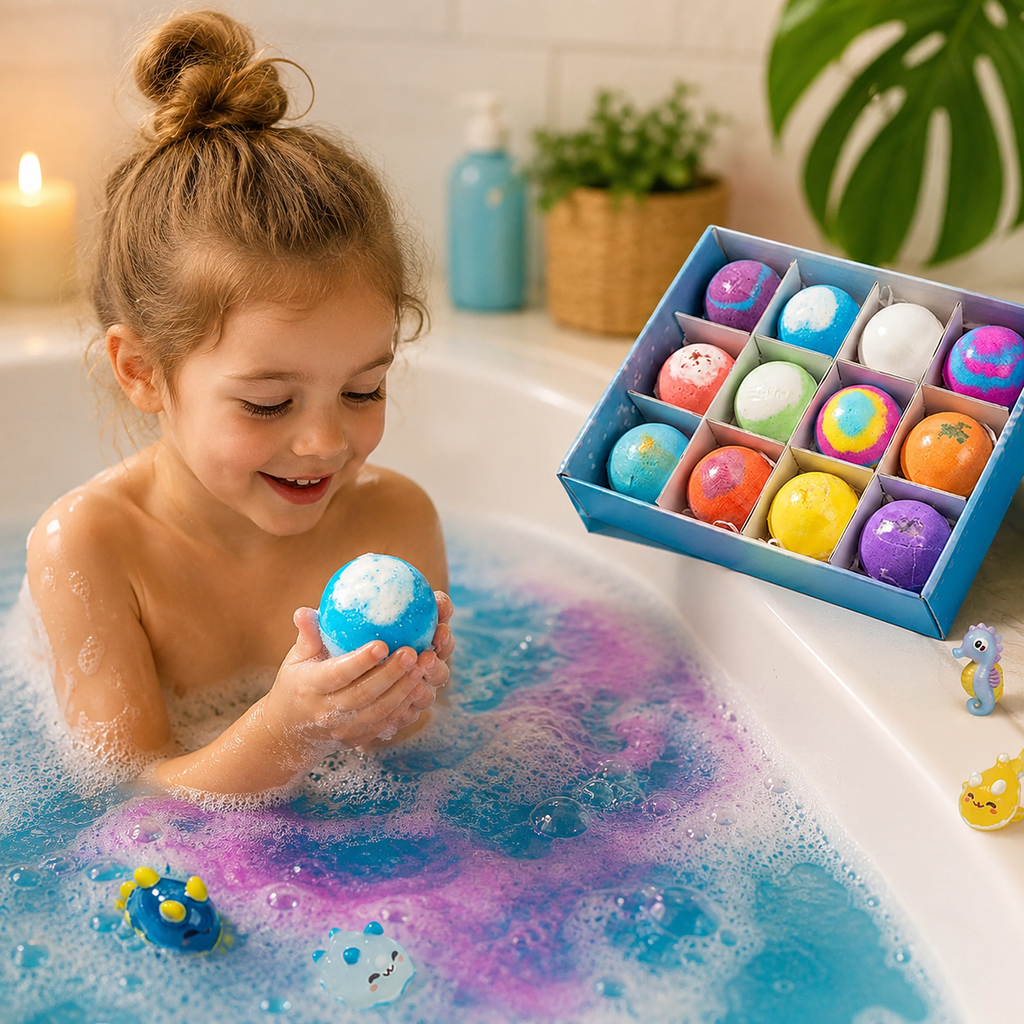 12-Piece Bath Bomb Gift Set for Kids in a neutral daily routine setting