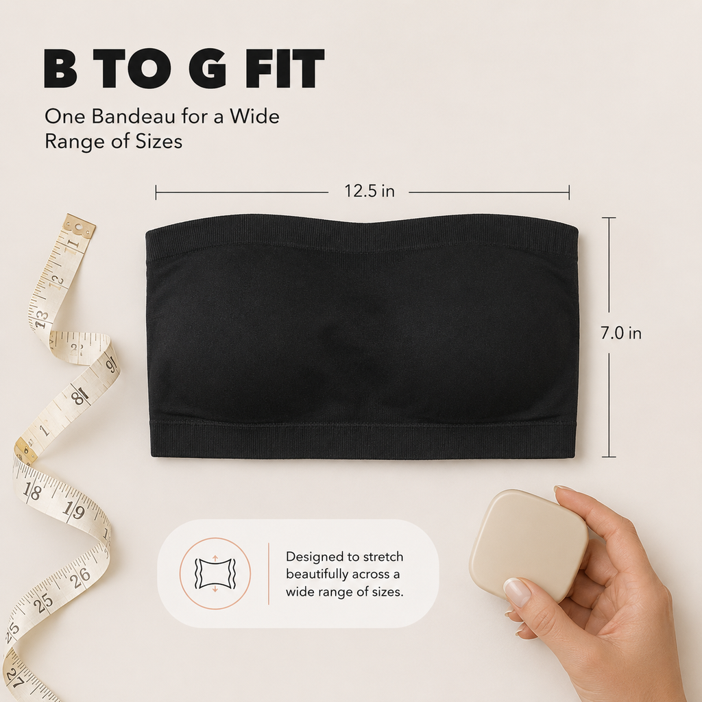 Convertible Strapless Bandeau Bra with Wireless Comfort, Anti-Slip Grip with a source-listed size reference