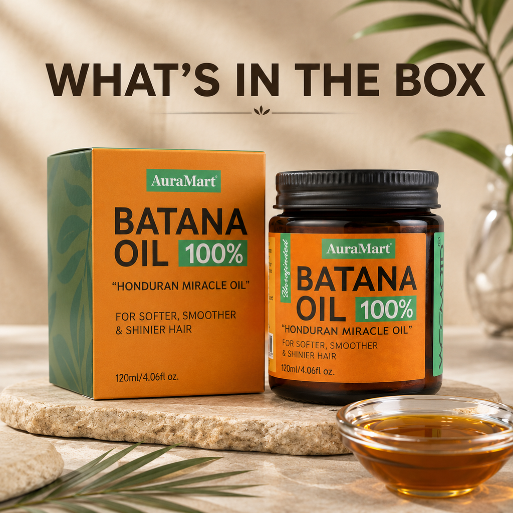 100% Raw Batana Oil for Hair — WHAT YOU RECEIVE showing the source-listed product only