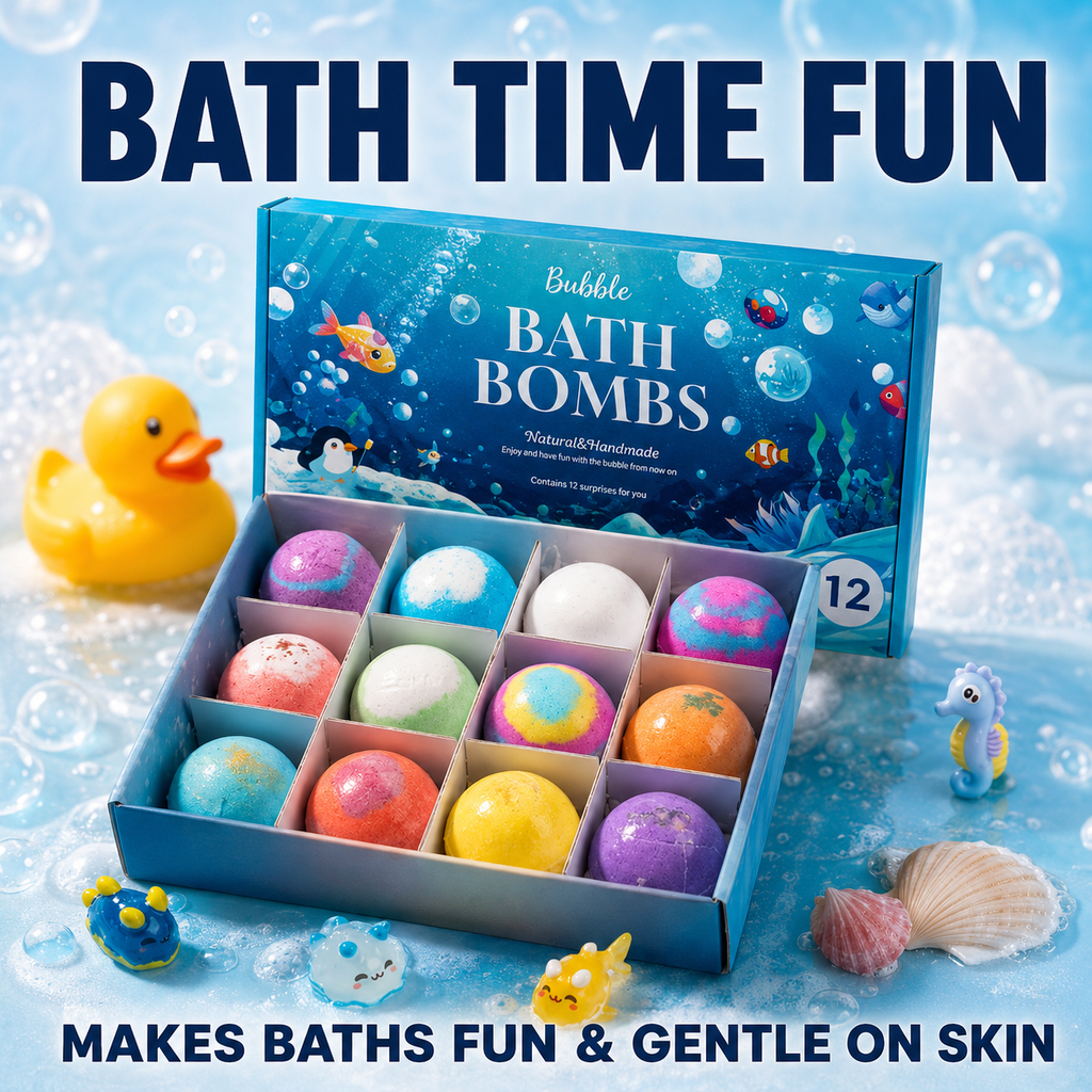 12-Piece Bath Bomb Gift Set for Kids main product message with source-supported wording