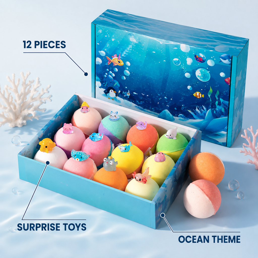 12-Piece Bath Bomb Gift Set for Kids source-listed feature breakdown