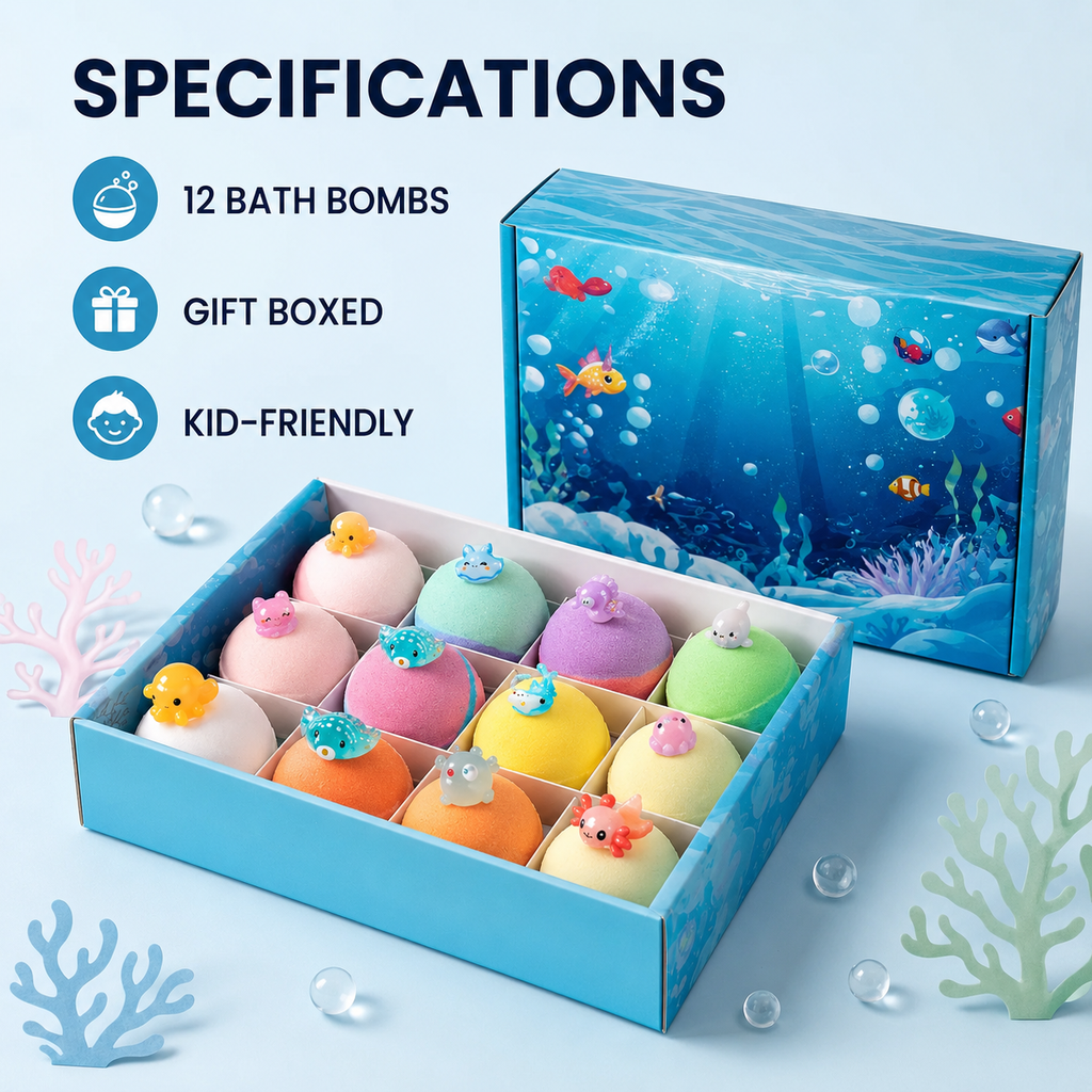 12-Piece Bath Bomb Gift Set for Kids source-listed specification summary