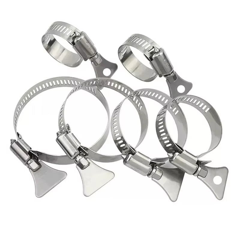 Adjustable-diameter 304 stainless steel hose clamp with easy-turn thumb screw