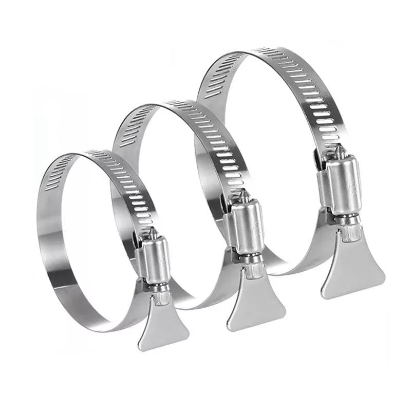 Adjustable-diameter 304 stainless steel hose clamp with easy-turn thumb screw