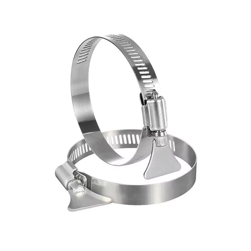 Adjustable-diameter 304 stainless steel hose clamp with easy-turn thumb screw
