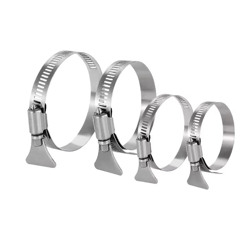 Adjustable-diameter 304 stainless steel hose clamp with easy-turn thumb screw