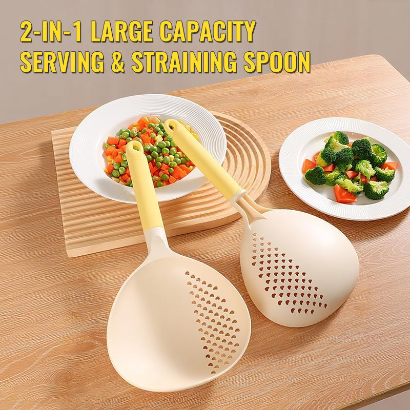 🥄  2-IN-1 SERVING SPOON - Large Capacity with Built-in Strainer, Heat-Resistant Silicone for Cooking and Serving, Dishwasher Safe 🍝🔍
