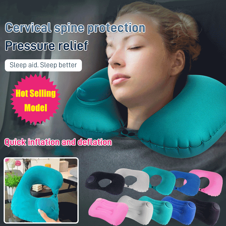🎄Kerstdeal ALTIJD 50% KORTING!🚄Opblaasbaar U-vormig Reiskussen (Pers Type) - Ingesloten Pomp (30s Opblazen) + Compact Draagbaar: Comfortabel Tijdens Trein/Autoreizen!